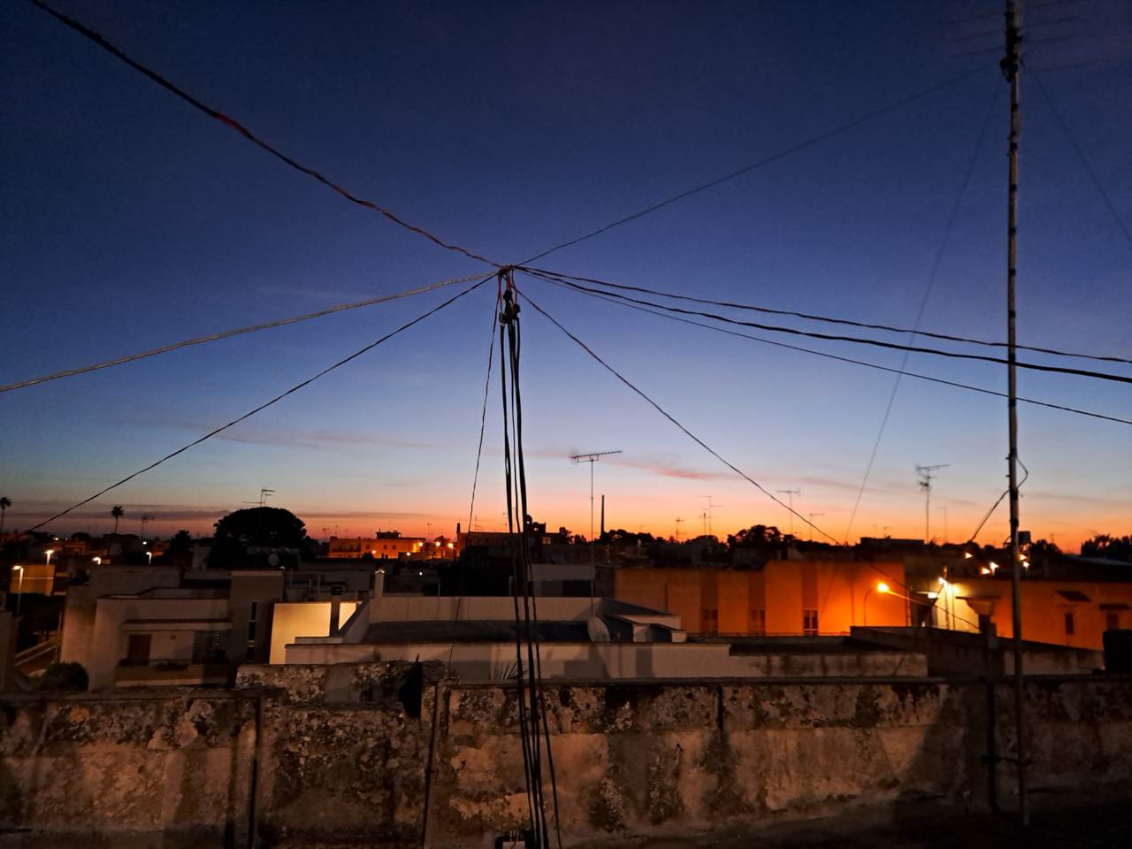 the roof top of Palazzo Russo in San Cesario before dusk